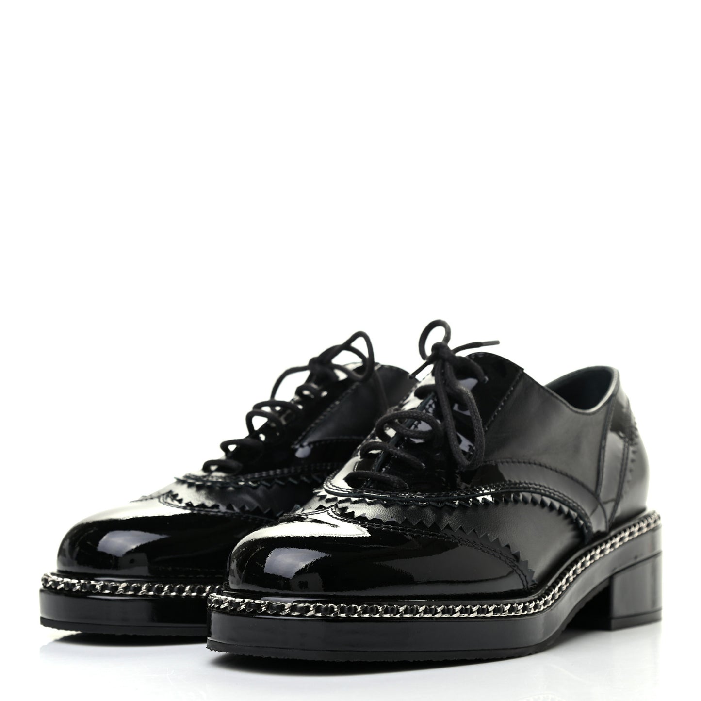 Lambskin Patent Calfskin CC Brogue Lace Up Oxfords 36 Black