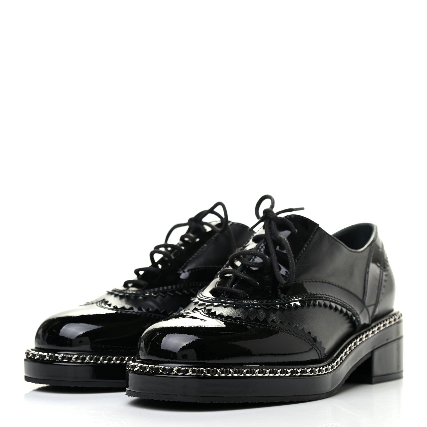 Chanel Lambskin Patent Calfskin CC Brogue Lace Up Oxfords 36 Black 3 of 8