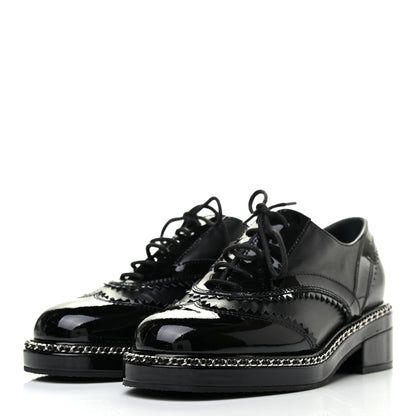 Chanel Lambskin Patent Calfskin CC Brogue Lace Up Oxfords 36 Black 3 of 8