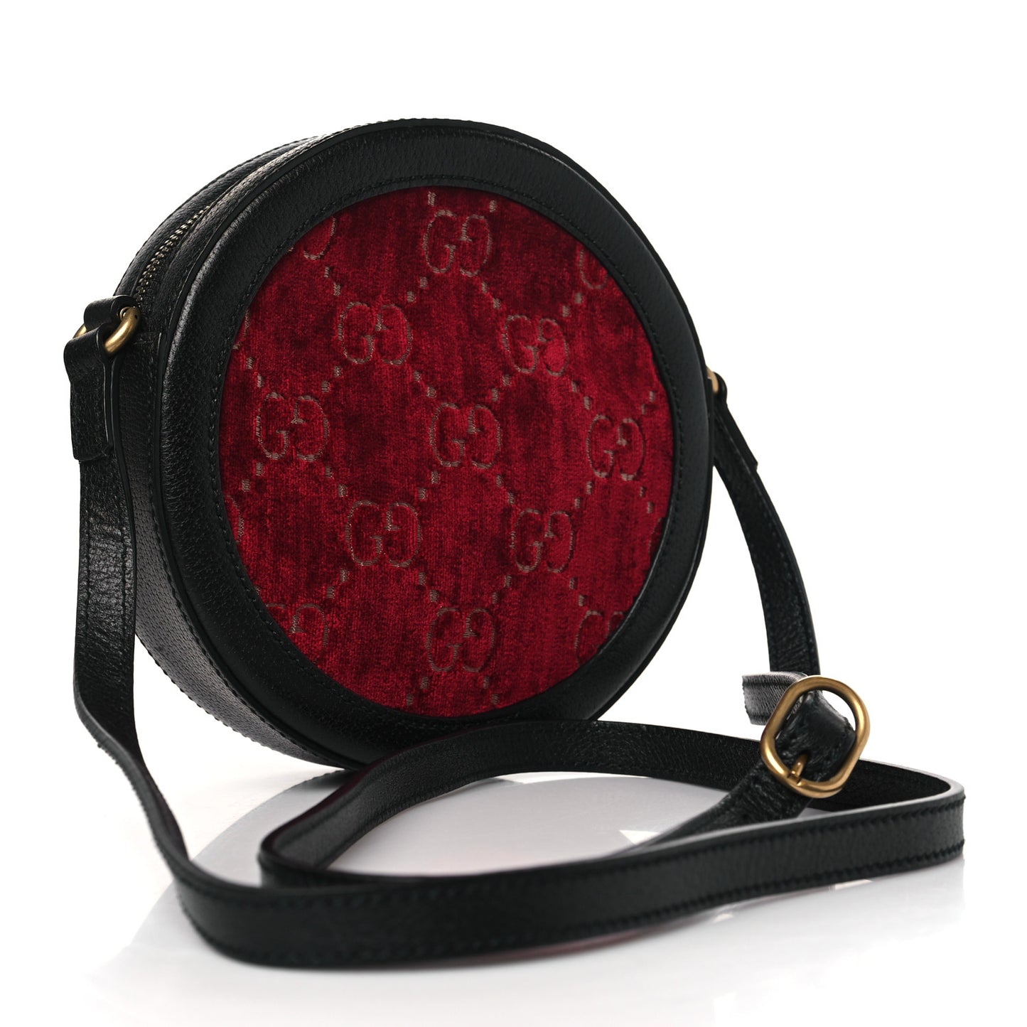 Velvet GG Monogram Textured Calfskin Round Shoulder Bag Red Cipria Black