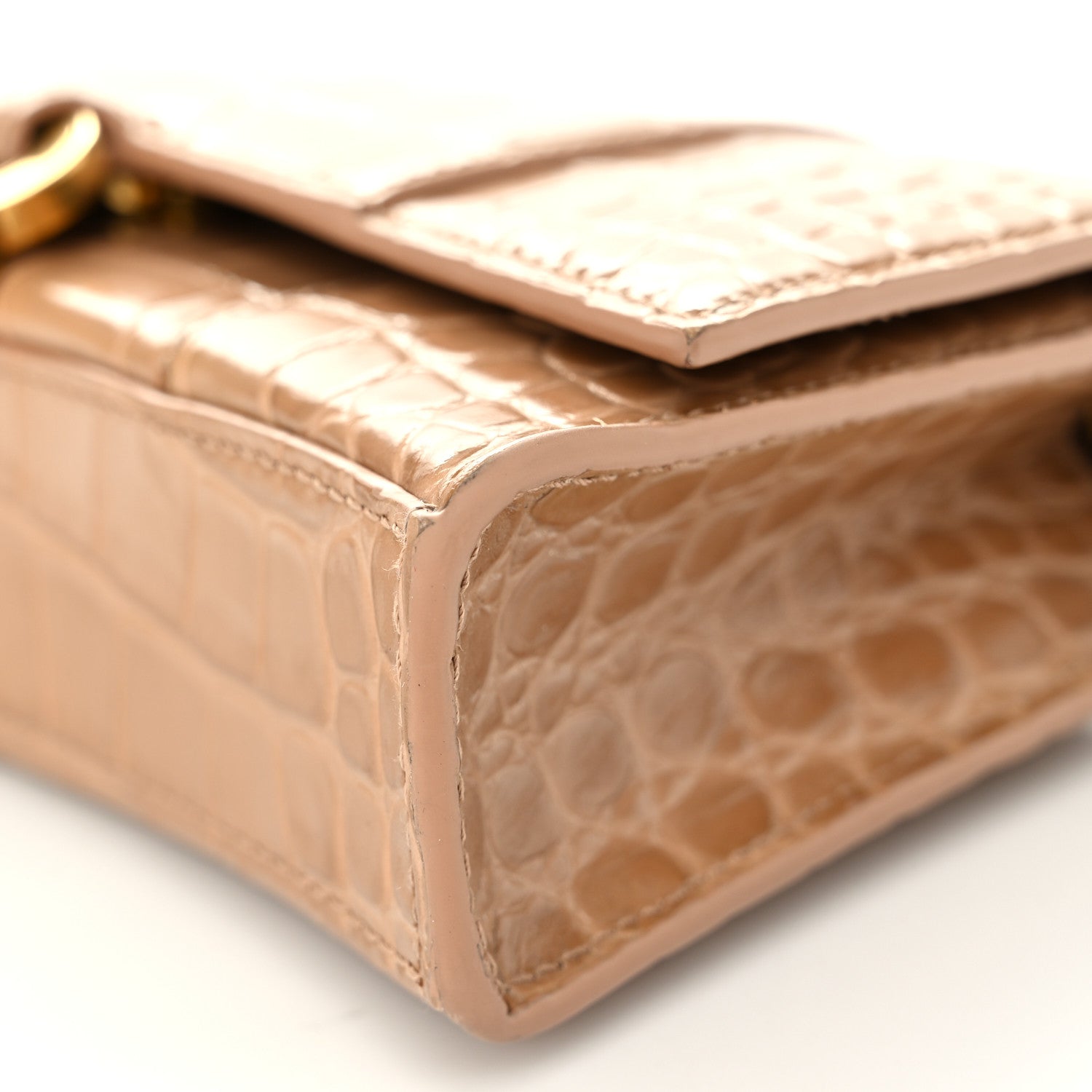 Balenciaga Shiny Calfskin Crocodile Embossed Hourglass Chain Bag Nude Beige 9 of 9