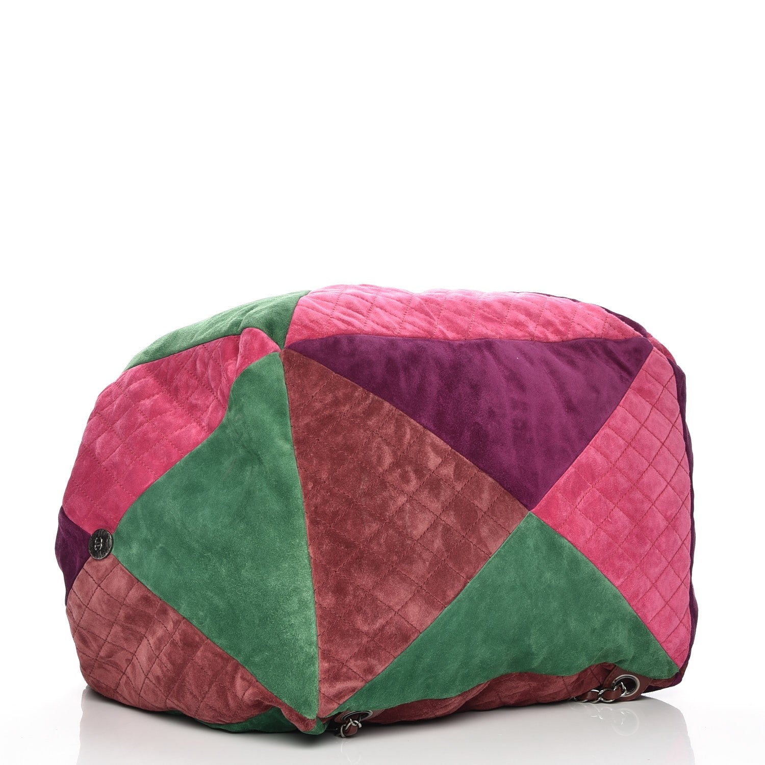 Chanel Suede Quilted Patchwork Drawstring Backpack Green Pink Purple Burgundy 4 of 7