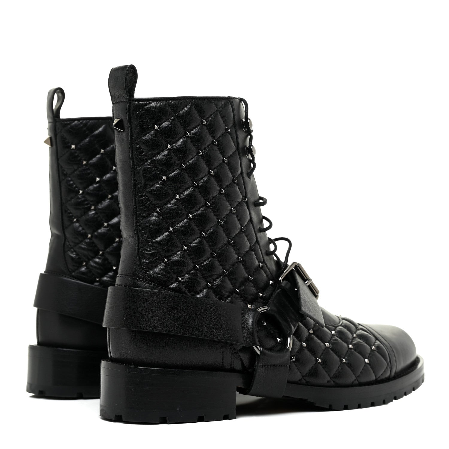 Valentino Garavani Crackled Lambskin Rockstud Spike 20mm Combat Boots 36.5 Black 5 of 11