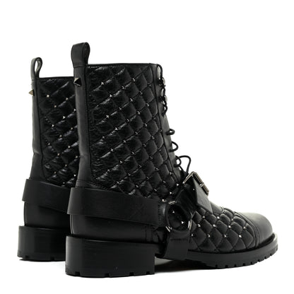 Valentino Garavani Crackled Lambskin Rockstud Spike 20mm Combat Boots 36.5 Black 5 of 11