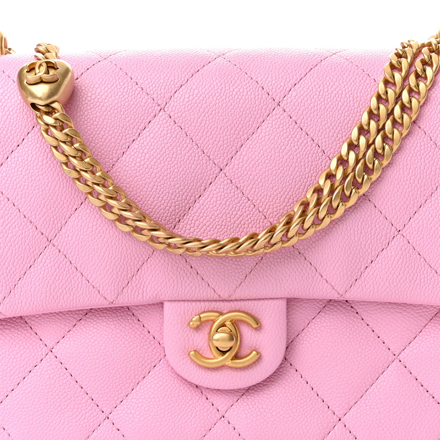 Caviar Quilted Sweetheart Flap Pink