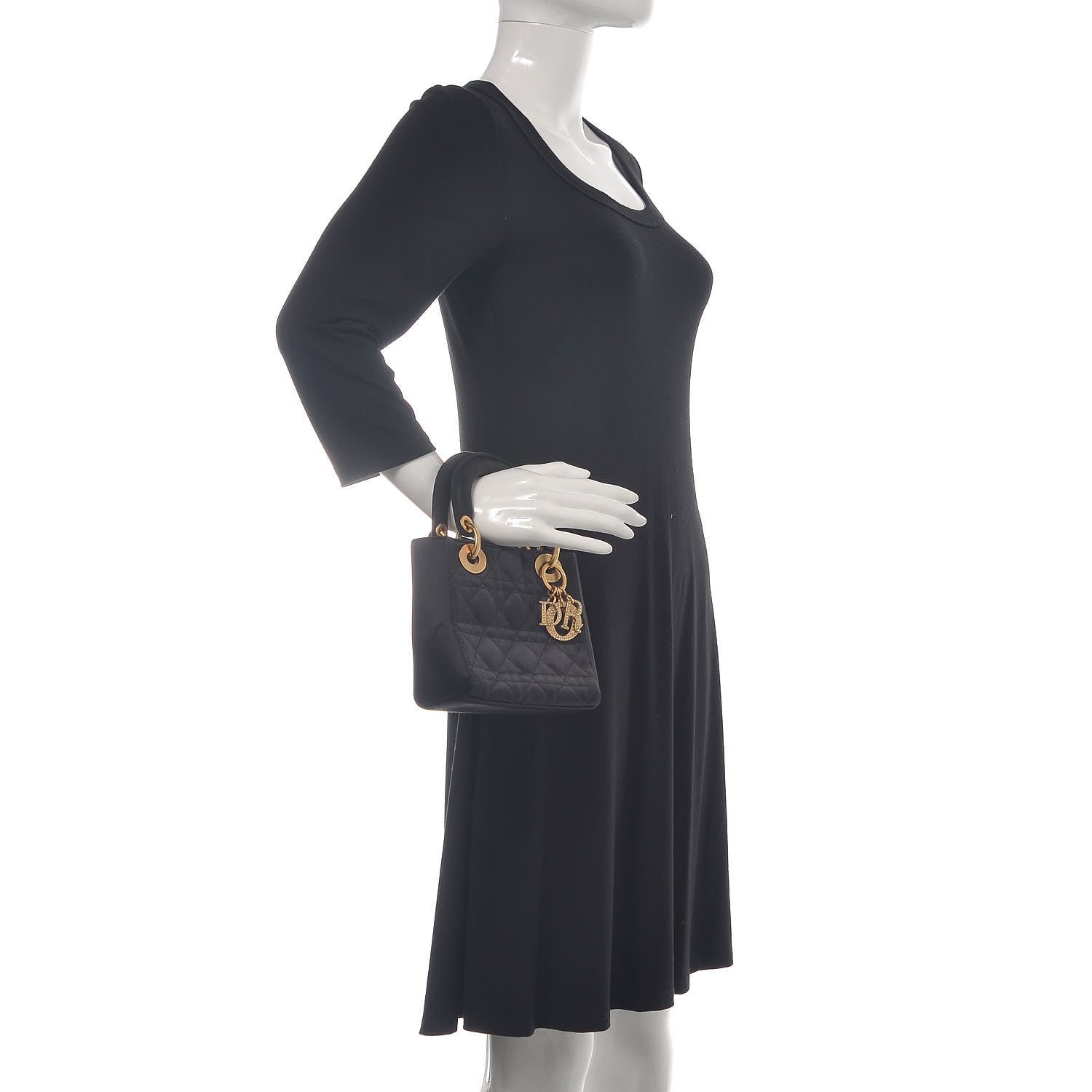 Christian Dior Satin Swarovski Crystal Cannage Mini Lady Dior Black 2 of 12