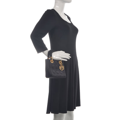 Christian Dior Satin Swarovski Crystal Cannage Mini Lady Dior Black 2 of 12