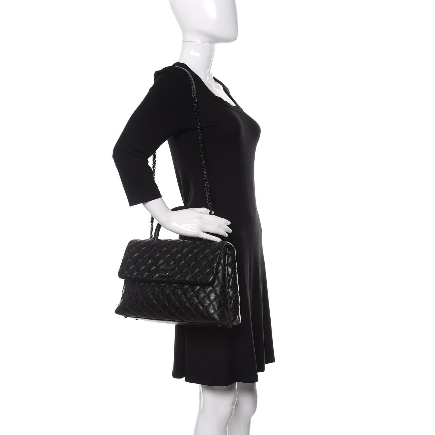Caviar Quilted Medium Coco Handle Flap So Black