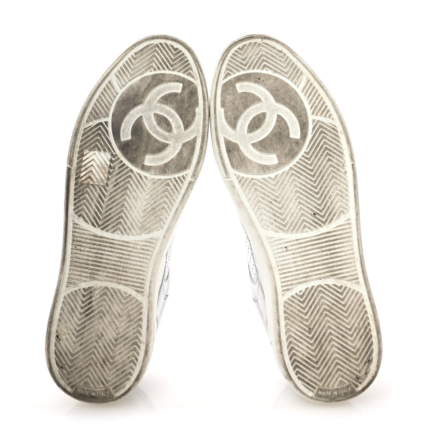 Laminated Calfskin CC Womens Sneakers 38.5 Silver