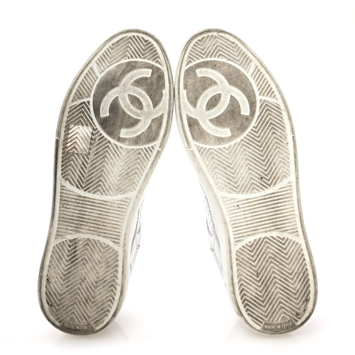Chanel Laminated Calfskin CC Womens Sneakers 38.5 Silver 6 of 9