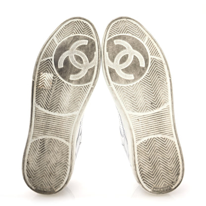 Chanel Laminated Calfskin CC Womens Sneakers 38.5 Silver 6 of 9