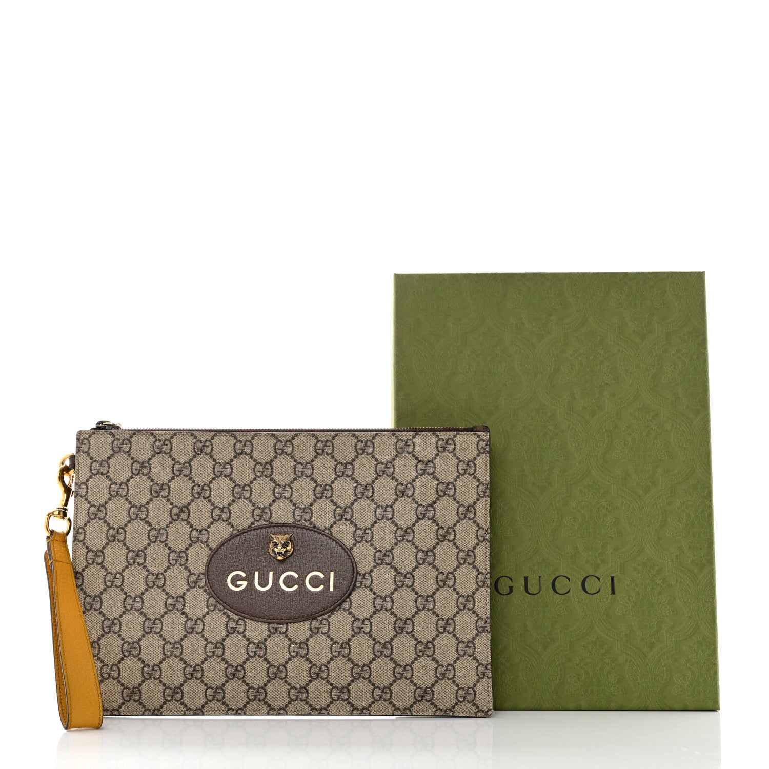 Gucci GG Supreme Monogram Neo Vintage Zip Wristlet Pouch Beige New Acero Crop 15 of 15