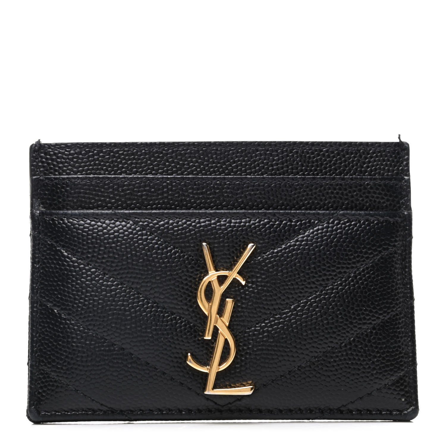 Saint Laurent Grain De Poudre Matelasse Chevron Monogram Credit Card Case Black 1 of 9