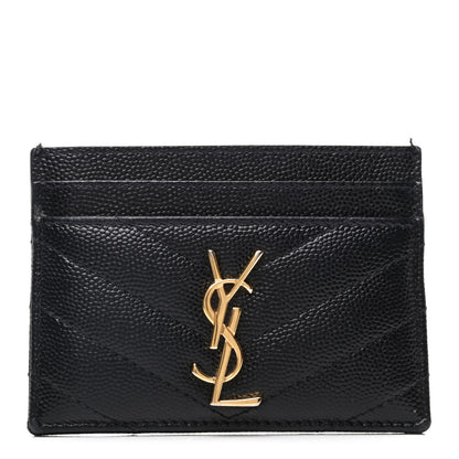 Saint Laurent Grain De Poudre Matelasse Chevron Monogram Credit Card Case Black 1 of 9