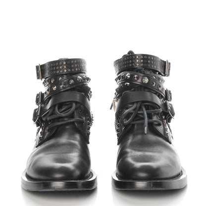 Saint Laurent Smooth Calfskin Studded Strap Ranger Boots 37.5 Black 2 of 16