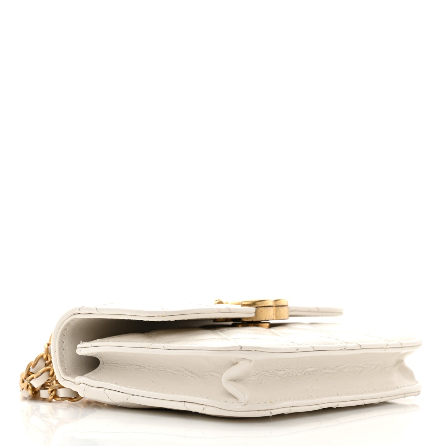 Calfskin Quilted Perfect Fit Coin Purse With Chain White