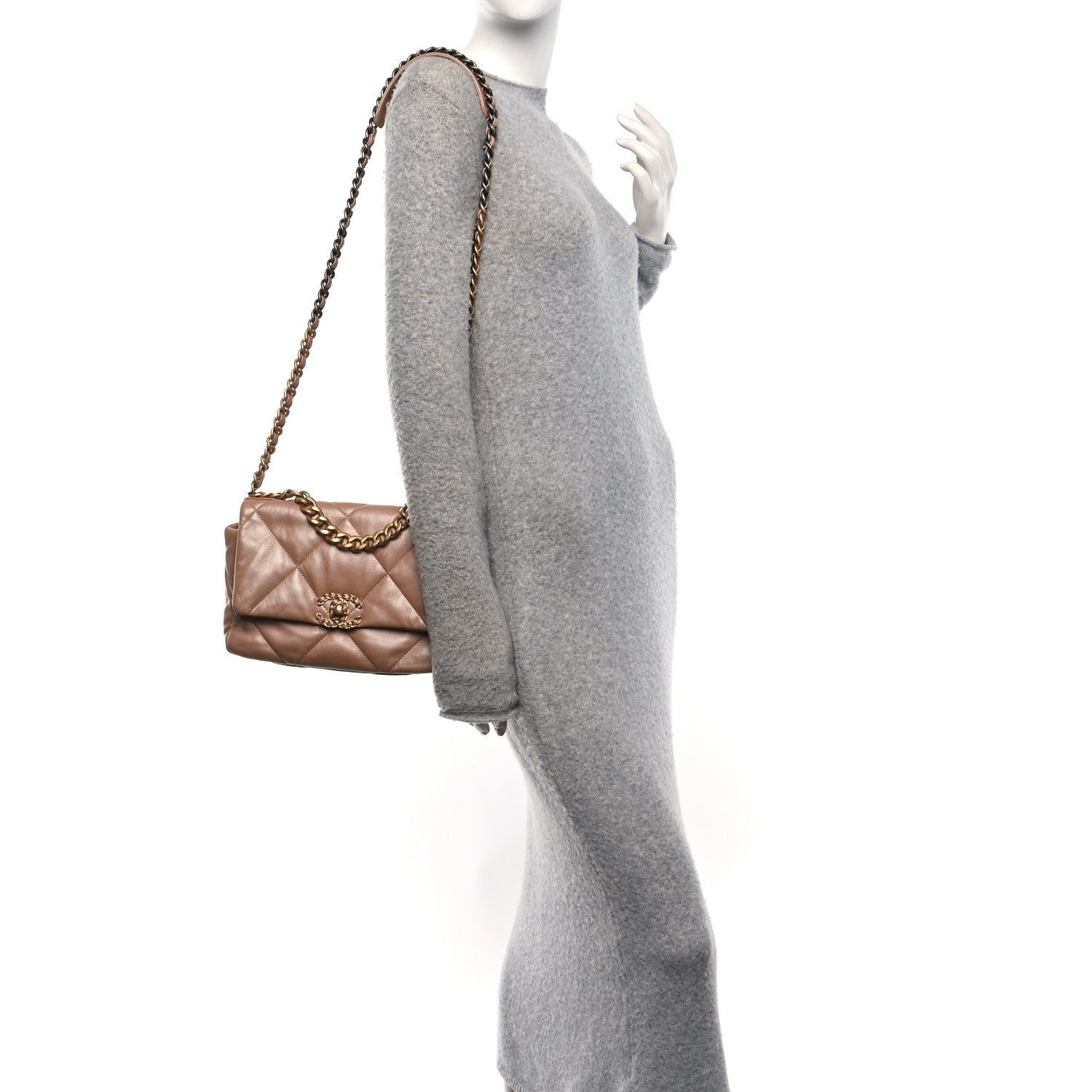 Chanel Shiny Lambskin Quilted Medium Chanel 19 Flap Beige 2 of 10