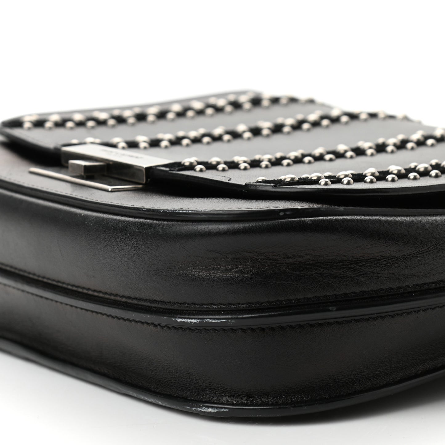Smooth Calfskin Suede Betty Stud Stripe Flap Messenger Black
