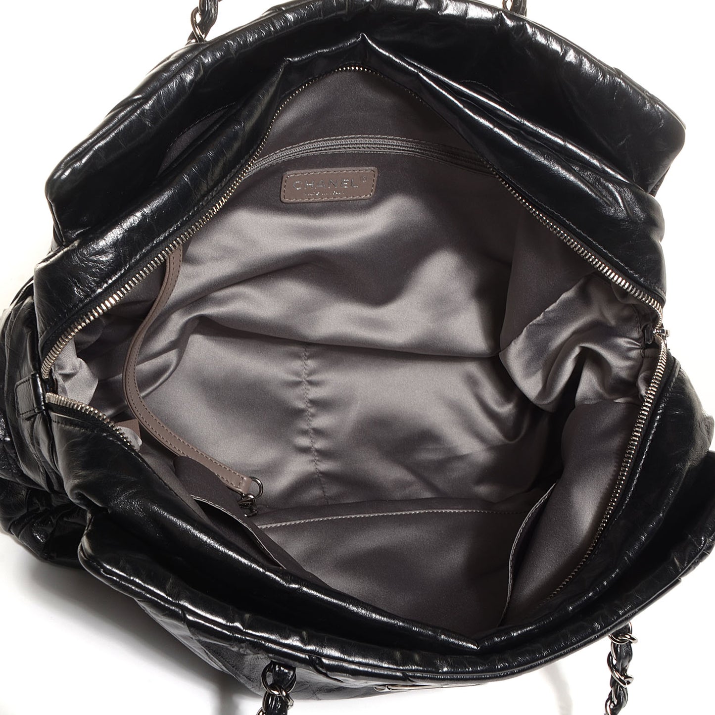 Glazed Calfskin Twisted Large Tote Black