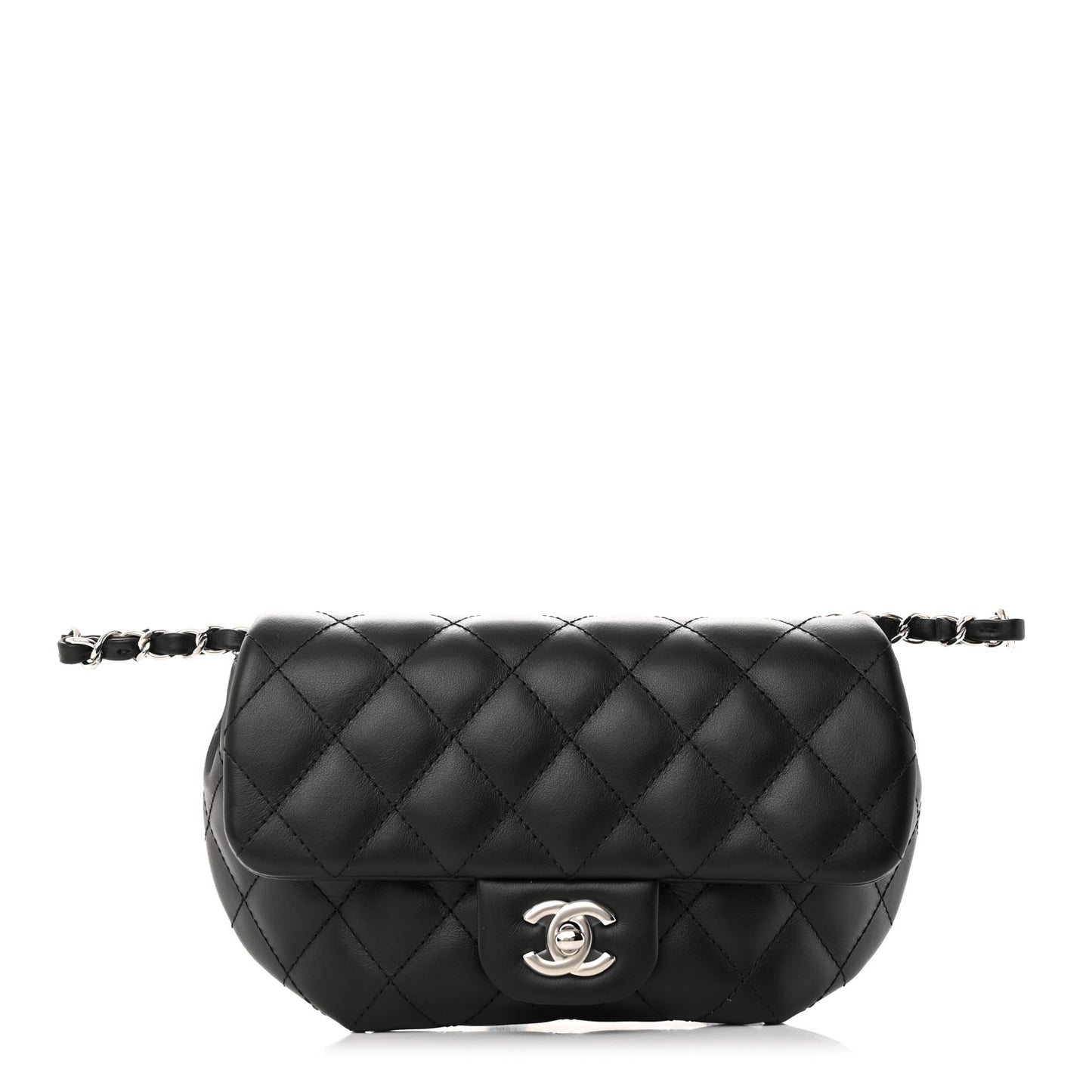 Calfskin Quilted CC Uniform Flap Belt Bag Black