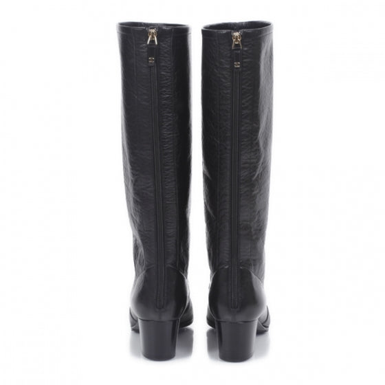 Leather Cap Toe Tall Boots 40.5 Black