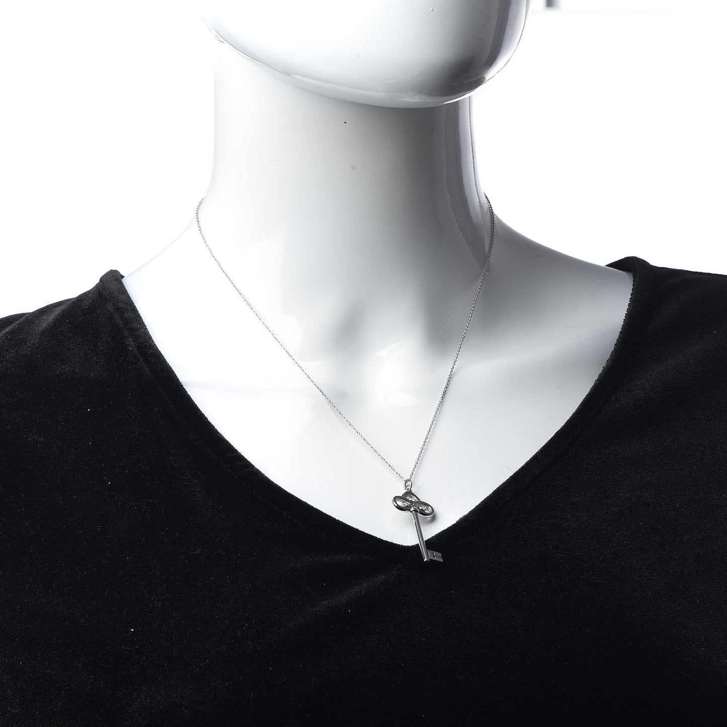 18K White Gold Diamond Fleur De Lis Key Pendant Necklace