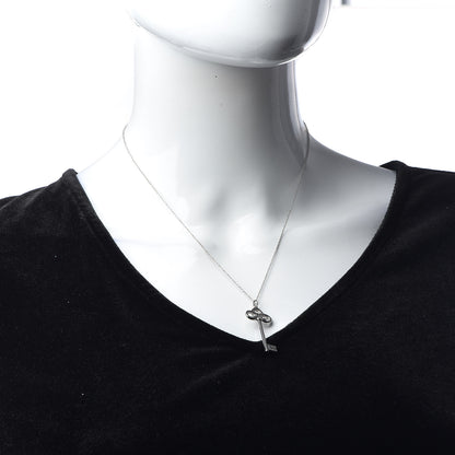 Tiffany 18K White Gold Diamond Fleur De Lis Key Pendant Necklace 2 of 7