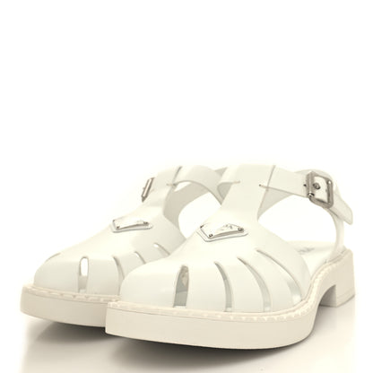 Prada Brushed Calfskin Metal Triangle Logo Fisherman Mens Sandals 9 White 3 of 8