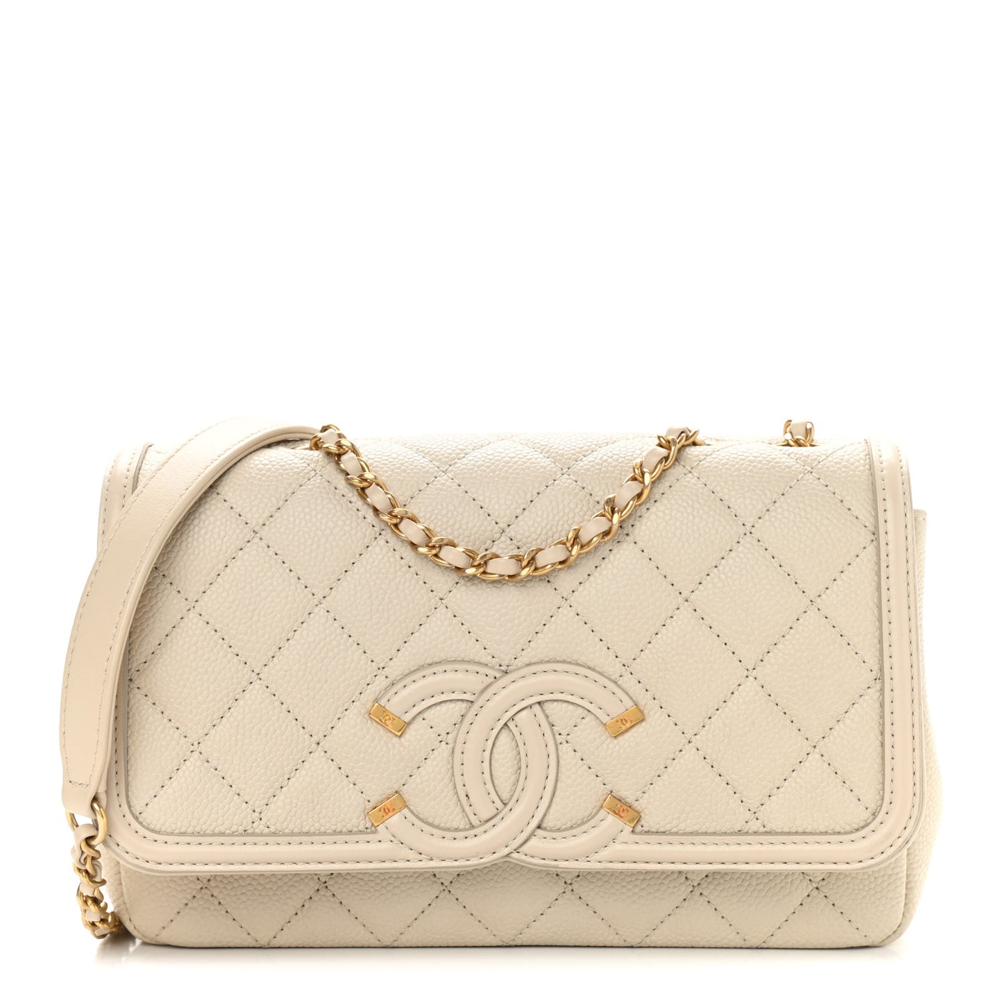 Caviar Quilted Small CC Filigree Flap Light Beige