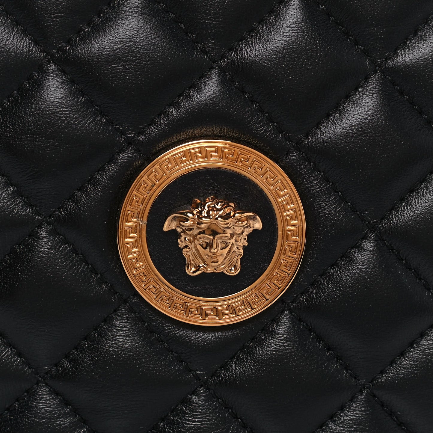 Nappa Quilted Medusa Round Camera Bag Black