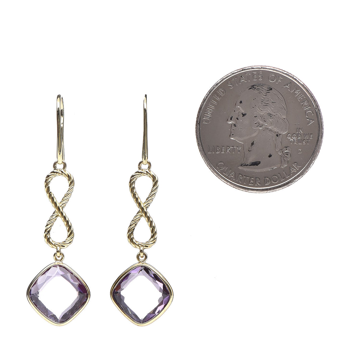 18K Yellow Gold Amethyst Infinity Drop Earrings