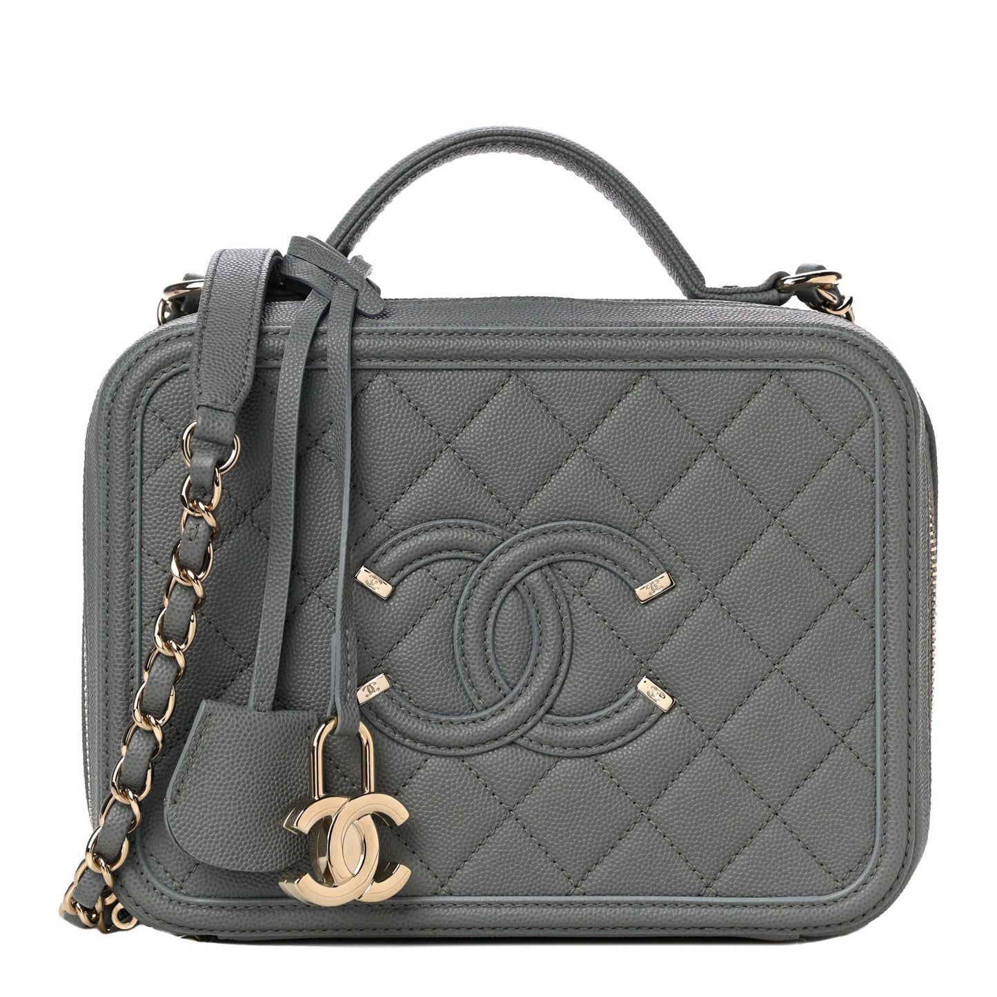 Caviar Quilted Medium CC Filigree Vanity Case Grey