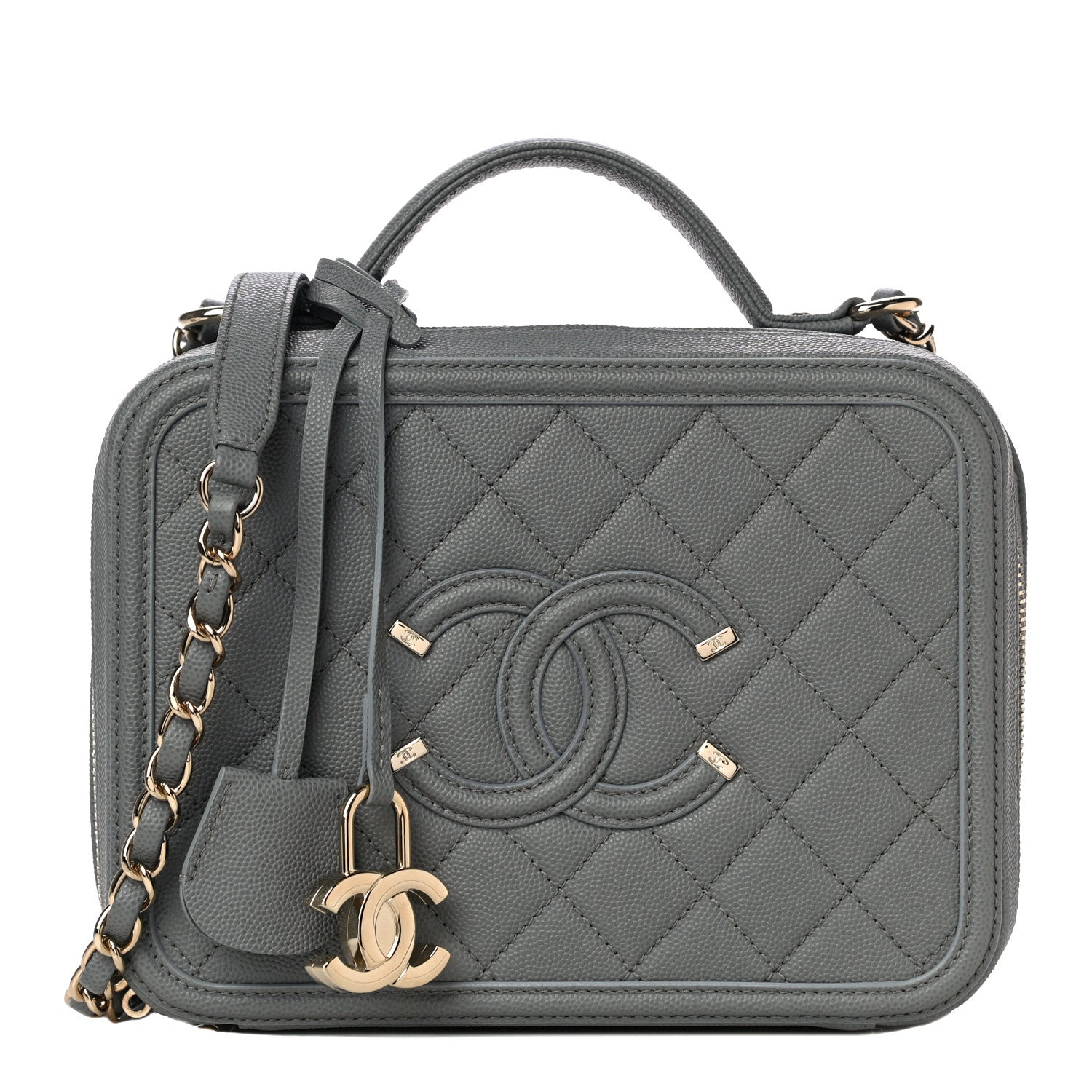 Chanel Caviar Quilted Medium CC Filigree Vanity Case Grey 1 of 10