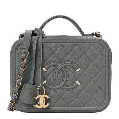 Chanel Caviar Quilted Medium CC Filigree Vanity Case Grey 1 of 10