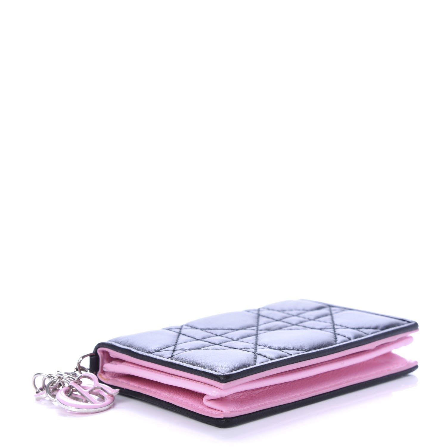 Christian Dior Lambskin Cannage Bi-Color Small Lady Dior Flap Card Holder Black Pink 4 of 6