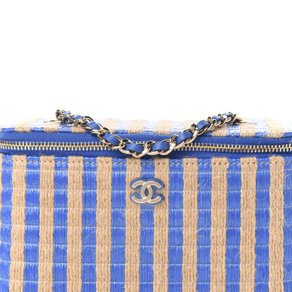 Chanel Raffia Jute Striped Small Vanity Case With Chain Blue Beige 10 of 10