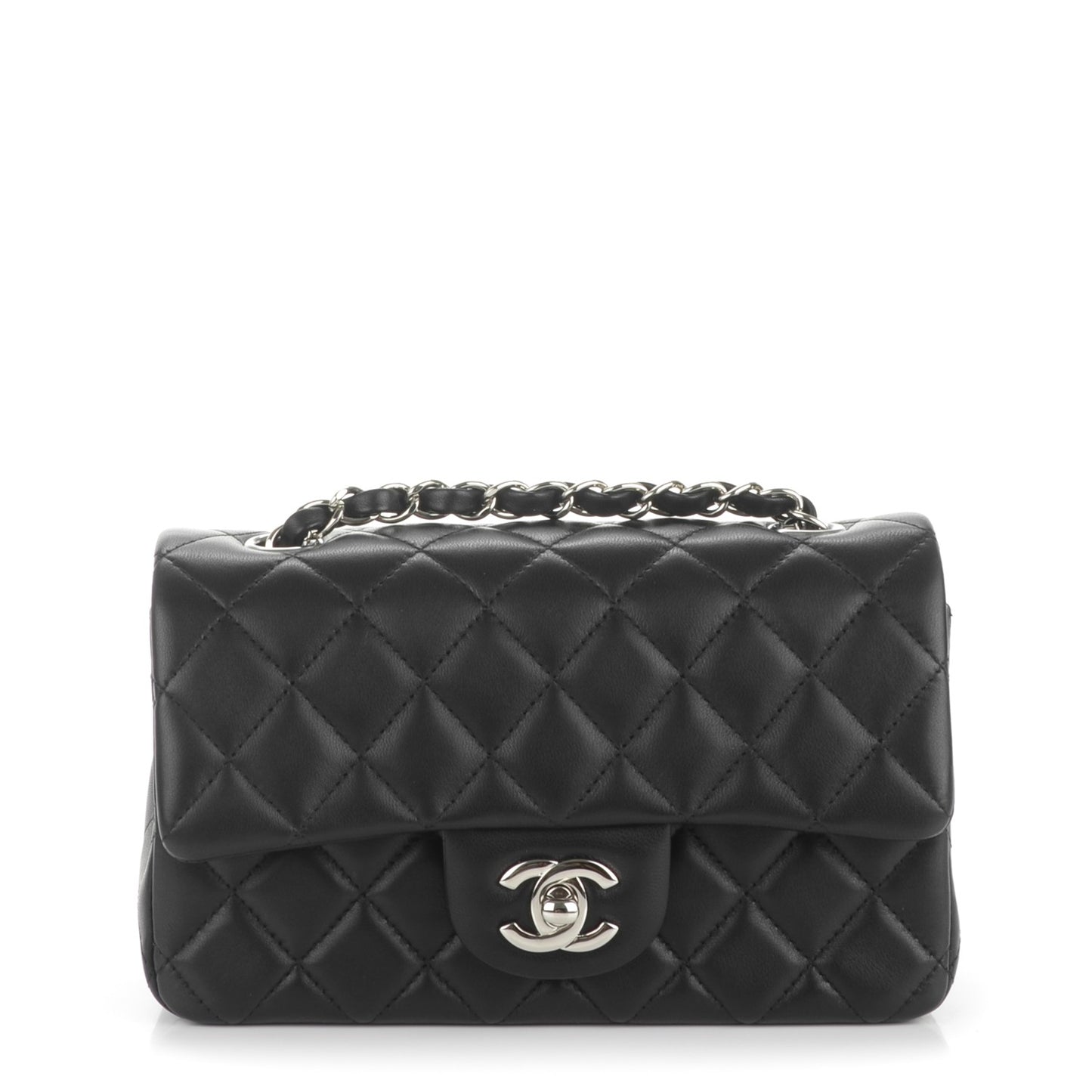 Lambskin Quilted Mini Rectangular Flap Black