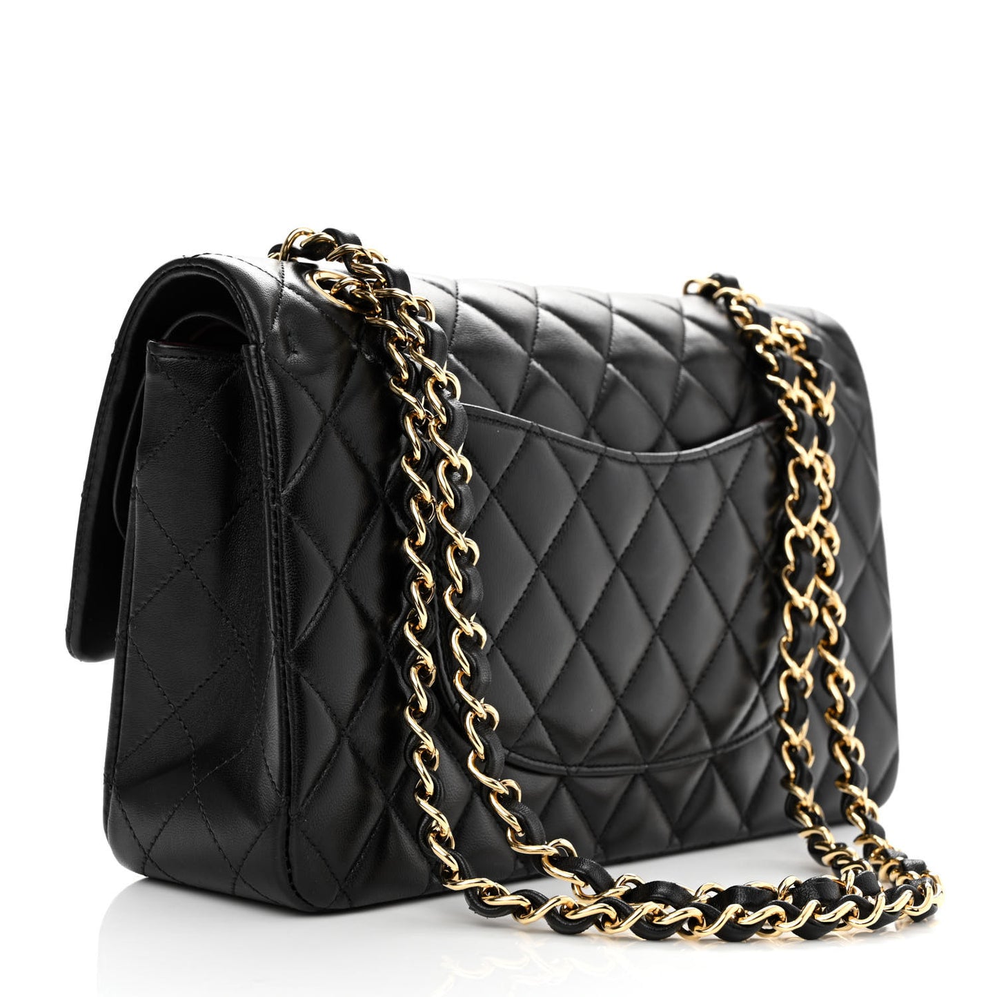 Lambskin Quilted Medium Double Flap Black