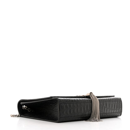 Saint Laurent Calfskin Crocodile Embossed Medium Classic Monogram Kate Tassel Satchel Black 4 of 11