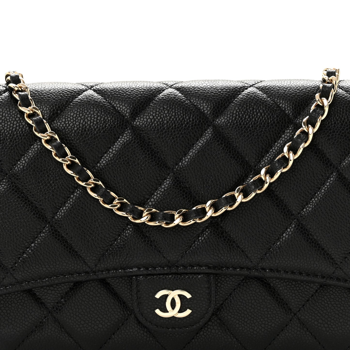 Caviar Quilted Phone Holder Wallet on Removable Chain Black