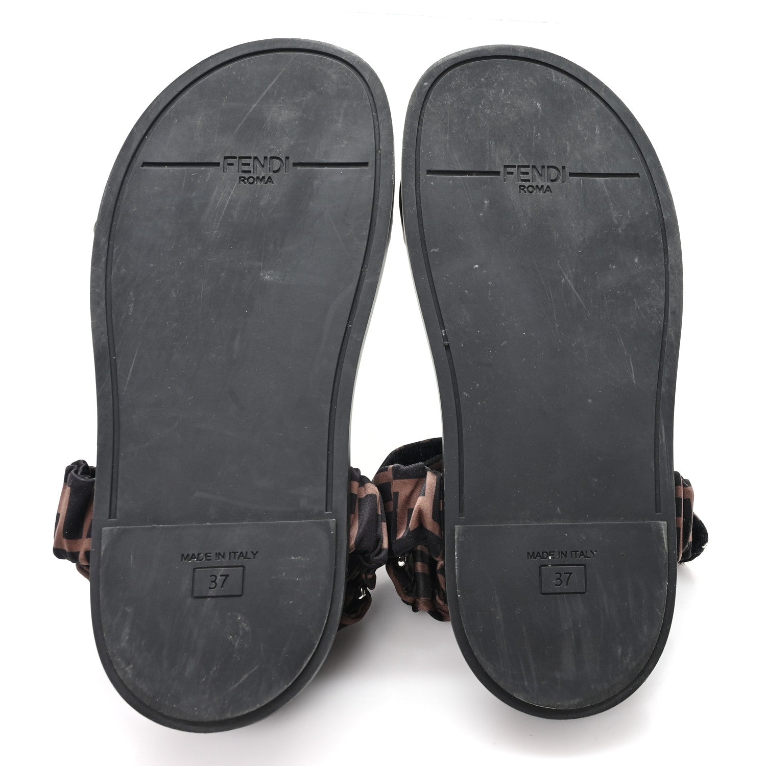 Fendi Satin FF Ruched Sandals 37 Tobacco Black 6 of 8