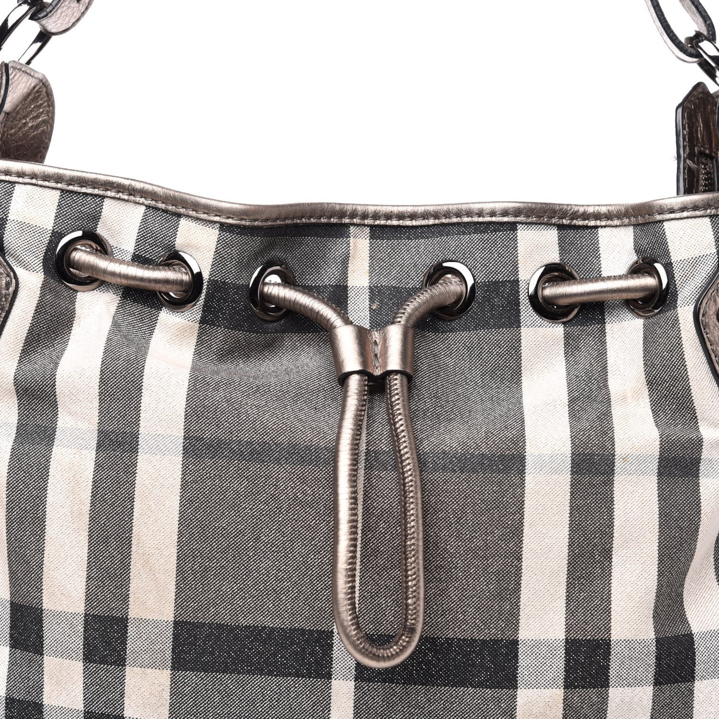 Metallic Calfskin House Check Hobo Pewter