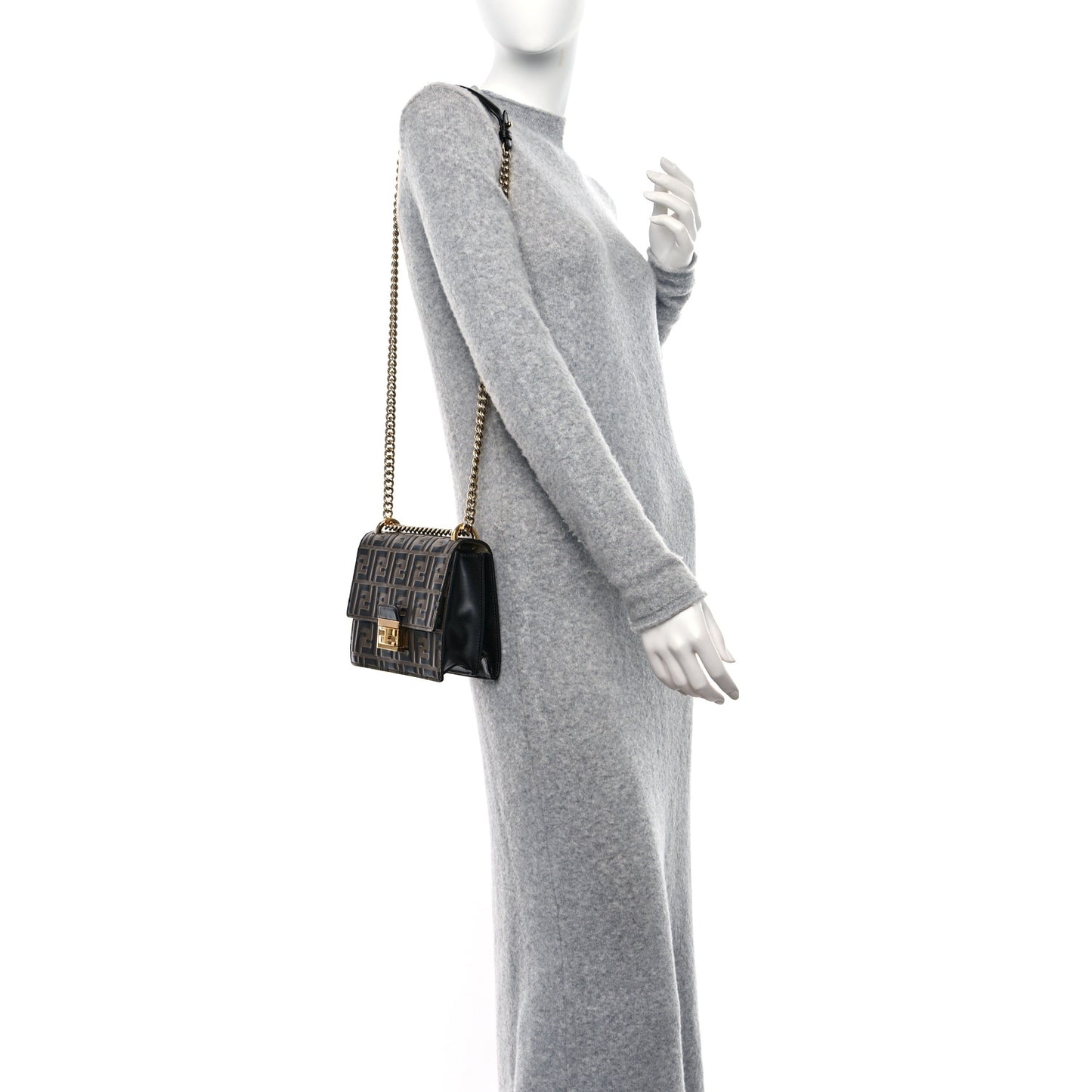 Vitello Liberty Bi-Color FF 1974 Embossed Small Kan U Shoulder Bag Maya Black