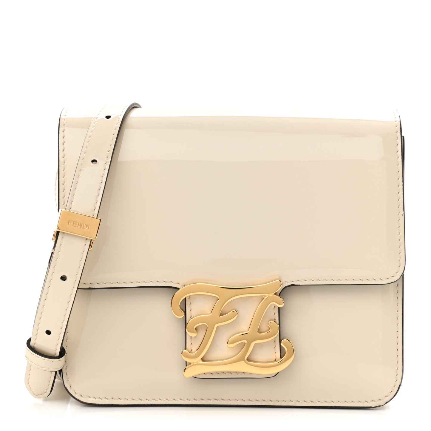 Vitello Vernice Mou Karligraphy Crossbody Bag Latte