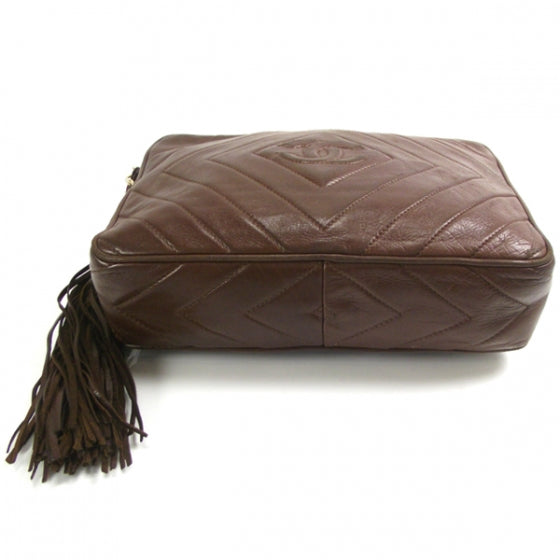 Chanel Lambskin Chevron Tassel Bag Brown 4 of 10