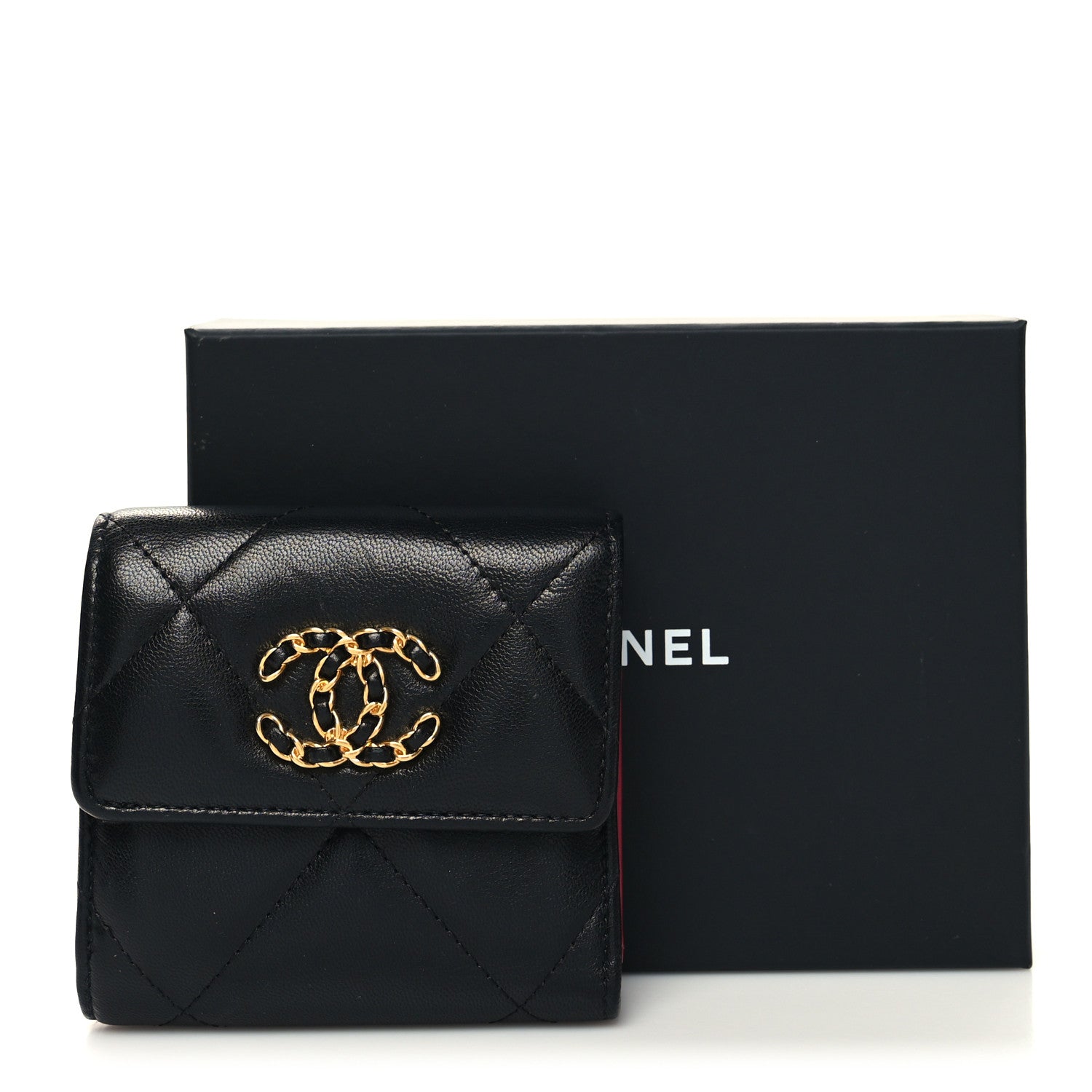Chanel Goatskin Quilted Chanel 19 Small Flap Wallet Black 11 of 11