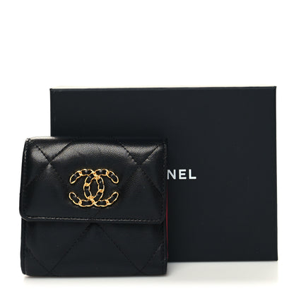 Chanel Goatskin Quilted Chanel 19 Small Flap Wallet Black 11 of 11