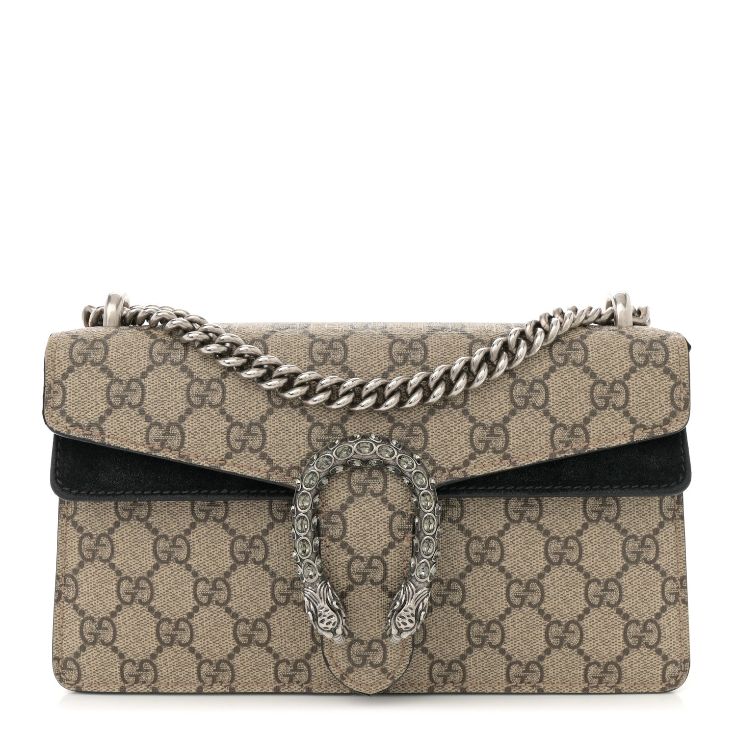 Gucci GG Supreme Monogram Suede Crystal Small Dionysus Shoulder Bag Beige Ebony Black 1 of 12