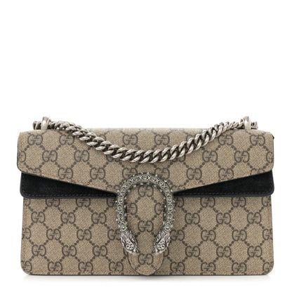 Gucci GG Supreme Monogram Suede Crystal Small Dionysus Shoulder Bag Beige Ebony Black 1 of 12