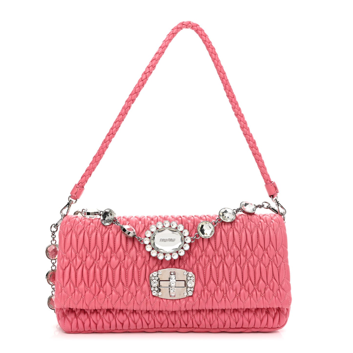 Nappa Matelasse Crystal Flap Clutch Geranio